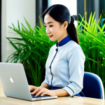 Modern Vietnamese Professional**

"A confident Vietnamese businesswoman in a modern, tailored áo dài (traditional Vietnamese dress), fully clothed, appropriate attire, working on a laptop in a bright, contemporary co-working space in Ho Chi Minh City, Vietnam. Lush green plants in the background, showcasing a blend of tradition and modernity. Safe for work, professional, perfect anatomy, natural proportions, high-resolution photography, realistic lighting, family-friendly, modest clothing."

**