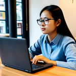 **

"A young Vietnamese woman wearing glasses and a modest áo dài, sitting at a coffee shop (quán cà phê) with a laptop, looking thoughtfully at the screen.  She's researching different news articles, comparing sources and checking for accuracy.  Background includes other people chatting and drinking cà phê sữa đá. The scene is brightly lit with natural light.  Safe for work, appropriate content, fully clothed, professional, perfect anatomy, natural pose, high resolution, detailed, family-friendly."

**