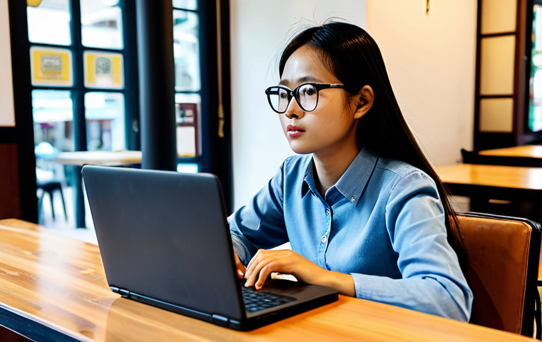 **

"A young Vietnamese woman wearing glasses and a modest áo dài, sitting at a coffee shop (quán cà phê) with a laptop, looking thoughtfully at the screen.  She's researching different news articles, comparing sources and checking for accuracy.  Background includes other people chatting and drinking cà phê sữa đá. The scene is brightly lit with natural light.  Safe for work, appropriate content, fully clothed, professional, perfect anatomy, natural pose, high resolution, detailed, family-friendly."

**