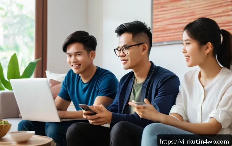 소셜 미디어에서의 비판적 대화 - A diverse group of Vietnamese young adults engaging in a respectful online debate in a cozy, modern ...