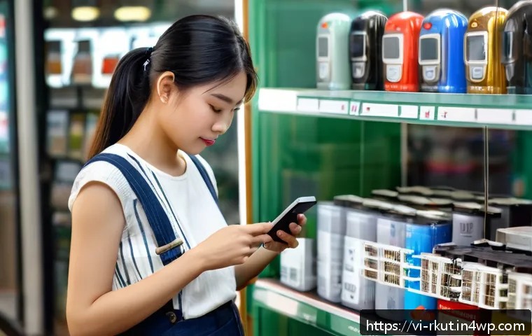 비판적 소비자가 되기 위한 첫걸음 - A detailed scene of a Vietnamese consumer carefully reading product information on a smartphone scre...