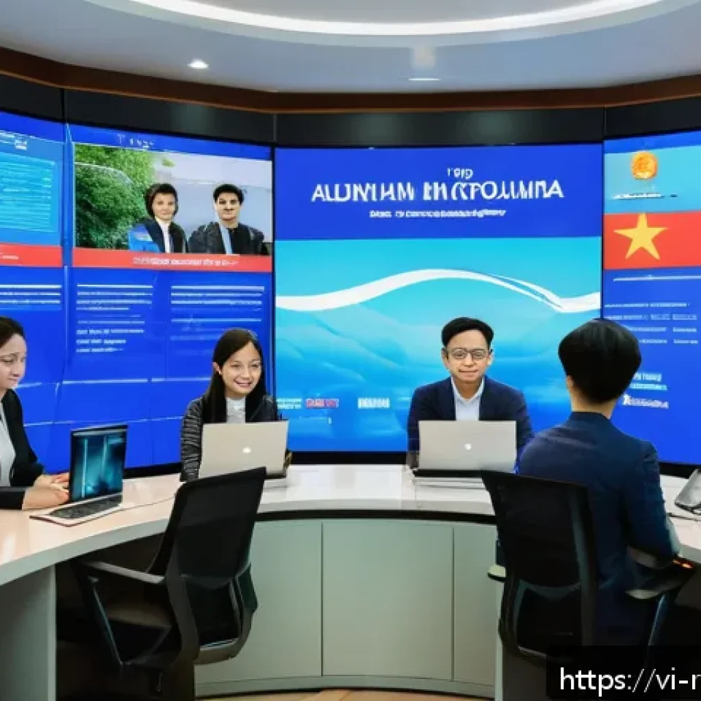 디지털 시대의 저널리즘 변화 - A modern Vietnamese newsroom with diverse journalists working collaboratively, featuring advanced AI...